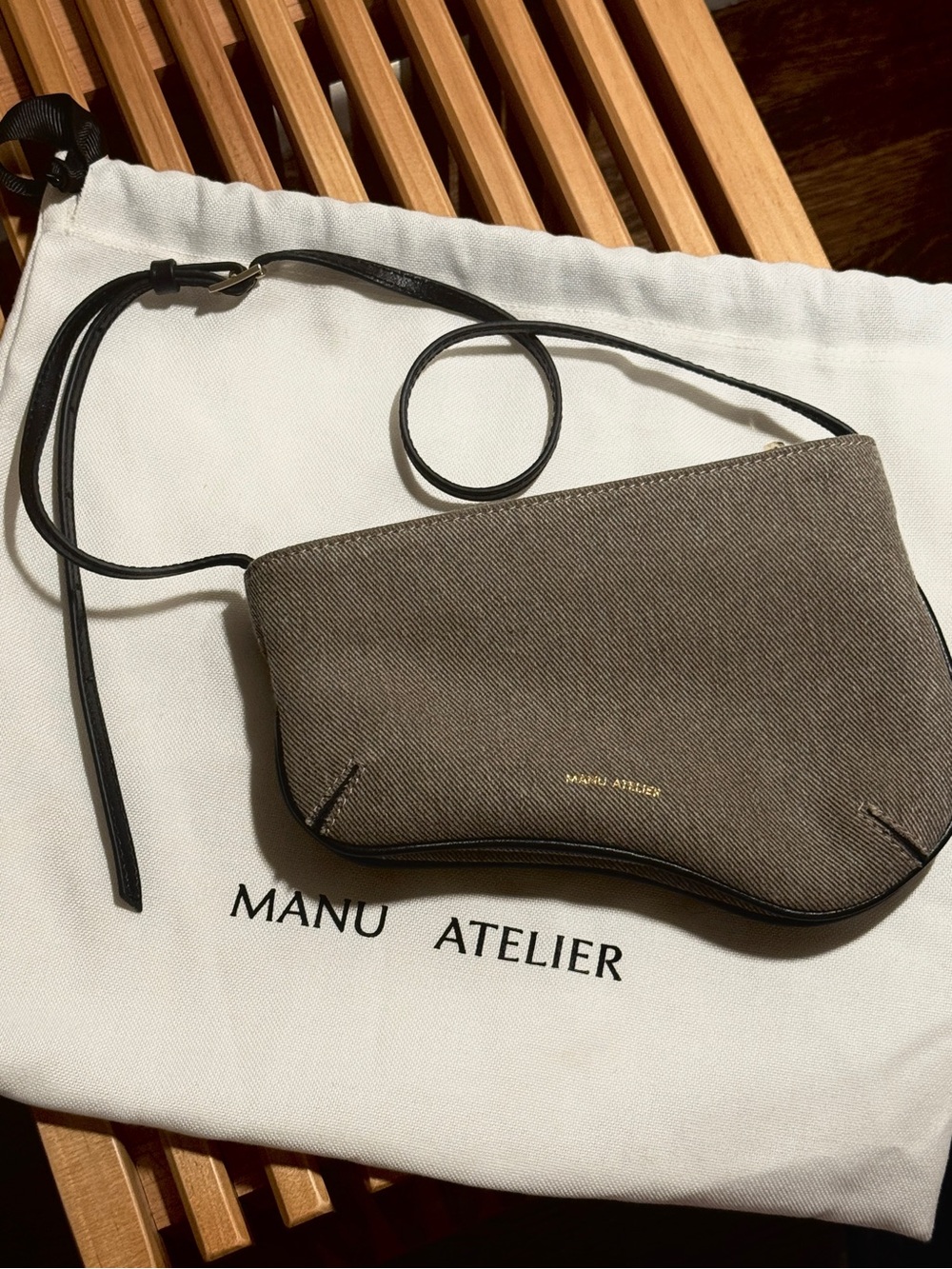 Manu Atelier Mini Curve Hobo Bag – Grey/Black Canvas Denim (Excellent Cond.)
